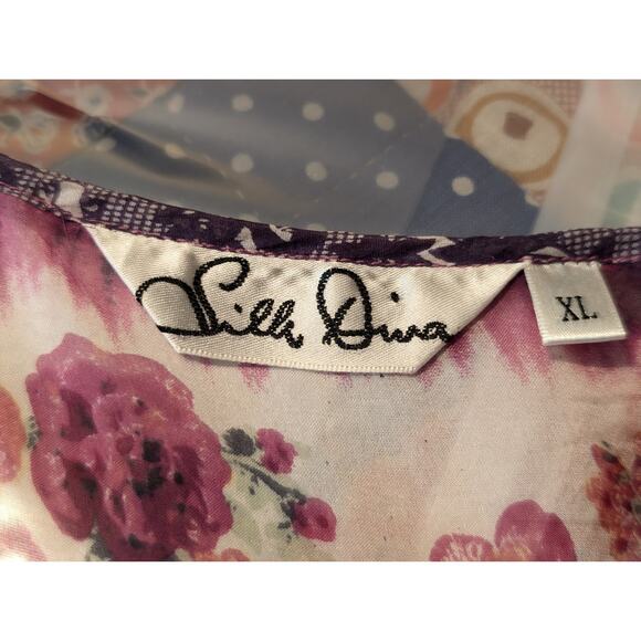 Australian Silk Diva Purple Rose Flowy Boho Silk Tunic Womens Size XL - Picture 3 of 12